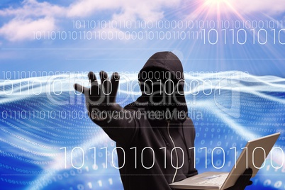 Composite image of man against digital background