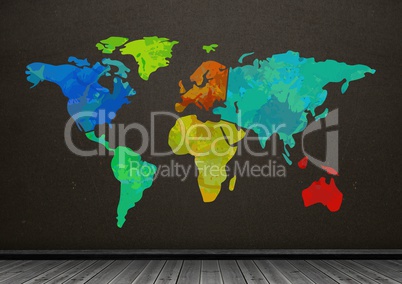 Colorful Map with brown wall background