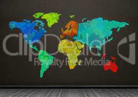 Colorful Map with brown wall background