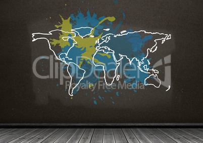 Colorful Map with paint splattered wall background