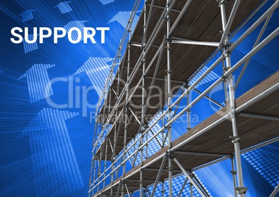 Support Text with 3D Scaffolding and technology interface with arrows