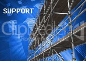 Support Text with 3D Scaffolding and technology interface with arrows