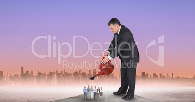 Digital composite image of manager watering employees