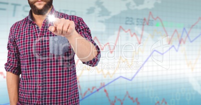 Man pointing with flare against blue graph