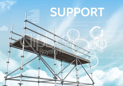 Support Text with 3D Scaffolding and technology interface sky