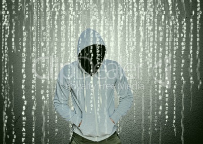 Grey jumper hacker with out face with his hands on his pockets