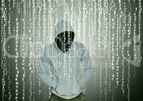 Grey jumper hacker with out face with his hands on his pockets