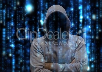 Grey jumper hacker with his hands folded