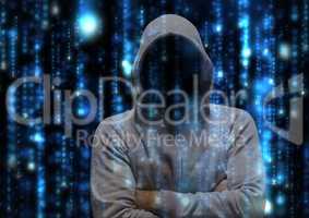 Grey jumper hacker with his hands folded