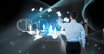 Digitally generated image of businessman touching envelops on futuristic screen