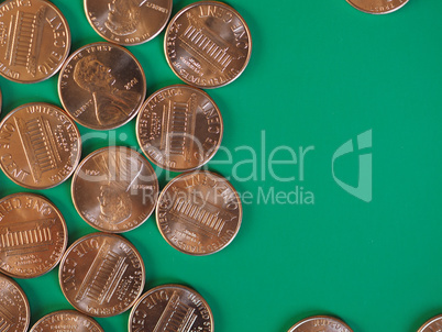 One Cent Dollar coins, United States with copy space