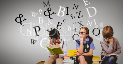 Students studying while letters flying in background