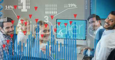 Digital composite image of happy business people with graph in office