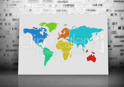 Colorful Map with brick wall background