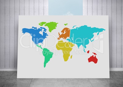 Colorful Map with city background with room and sky background
