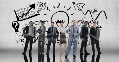 Full length of business people with graphics