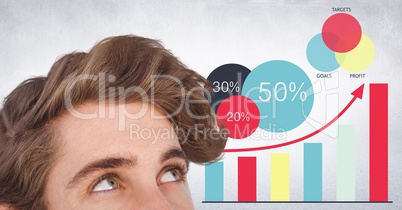Top of man's head against graphs and white wall