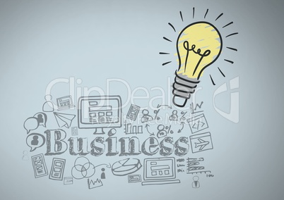 Colourful lightbulb with Business graphics drawings