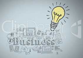 Colourful lightbulb with Business graphics drawings