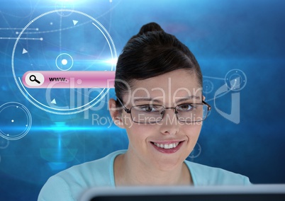 Search Bar with woman on computer