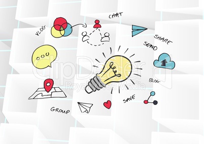 Colourful lightbulb with drawings graphics