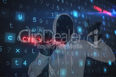 Composite image of man against digital background
