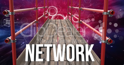 Network Text with 3D Scaffolding and space interface background