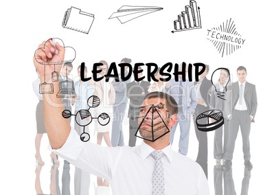 Leadership graphic in front of business people