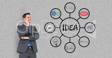 Digital composite image of businessman looking at idea chart against gray wall