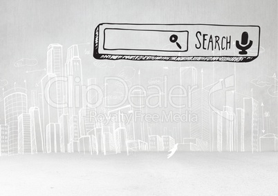 Search Bar with bright city drawings background