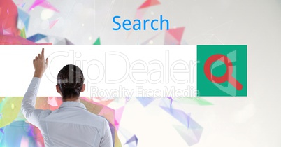 Rear view of businesswoman touching search screen