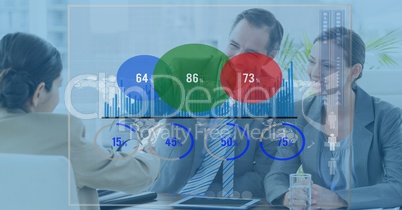 Digital composite image of graph with business people in background