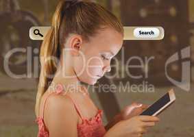 Search Bar with young girl on tablet