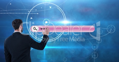 Digital composite image of businessman with search screen in background