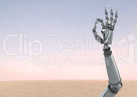 Android Robot hand gesture OK with desert sky background