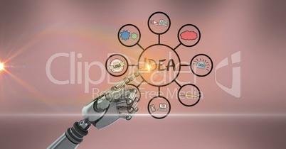 Digital composite image of robot hand touching futuristic screen