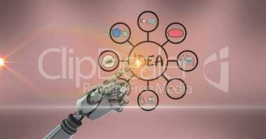 Digital composite image of robot hand touching futuristic screen