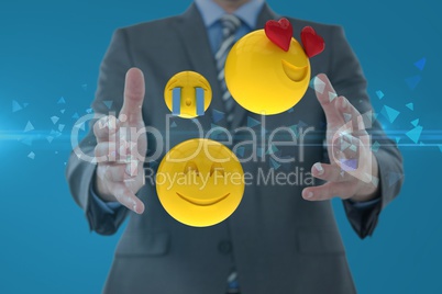 Composite image of man and smileys in 3d
