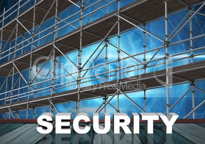 Security Text with 3D Scaffolding and technology interface