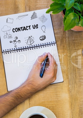 Contact us graphic on a notebook.