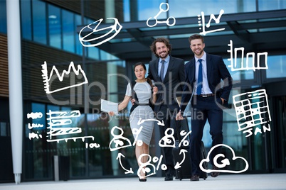 Composite image of business people and drawings