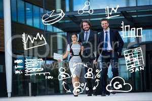 Composite image of business people and drawings