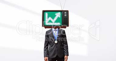 Businessman with TV on head