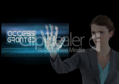 business woman, access guarantees hand scan