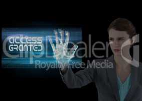 business woman, access guarantees hand scan