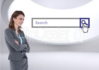 Search Bar with woman and folded arms