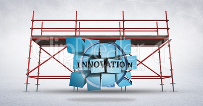 3D innovation graphic against scaffolding in white room