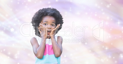 Little girl pressing cheeks with hands