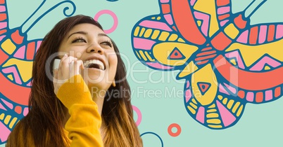 composite image of smiling woman against original background