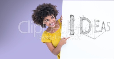 Happy woman pointing at idea text on bill board